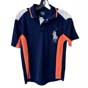 Ralph Lauren Boys Youth Big Pony Polo Shirt Blue & Orange Size Large